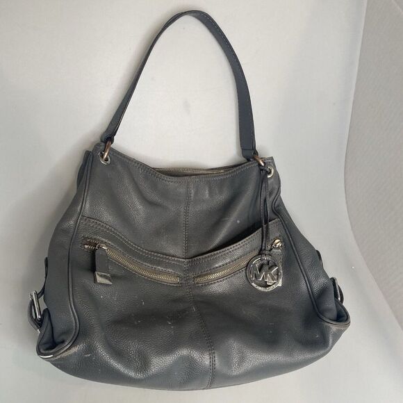 Michael Kors Hobo Shoulder Bag - Gray Gunmetal Pebbled Leather w/ MK Charm*Read- - Picture 16 of 16